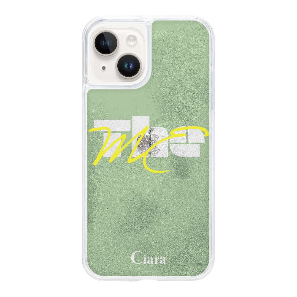 iPhone14 グリッター オイルクリアケース テーマ グリーン