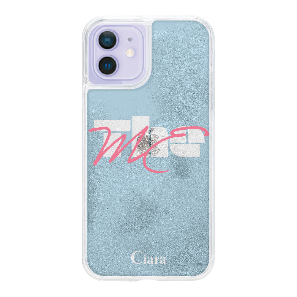 iPhone12/12Pro グリッター オイルクリアケース テーマ ブルー