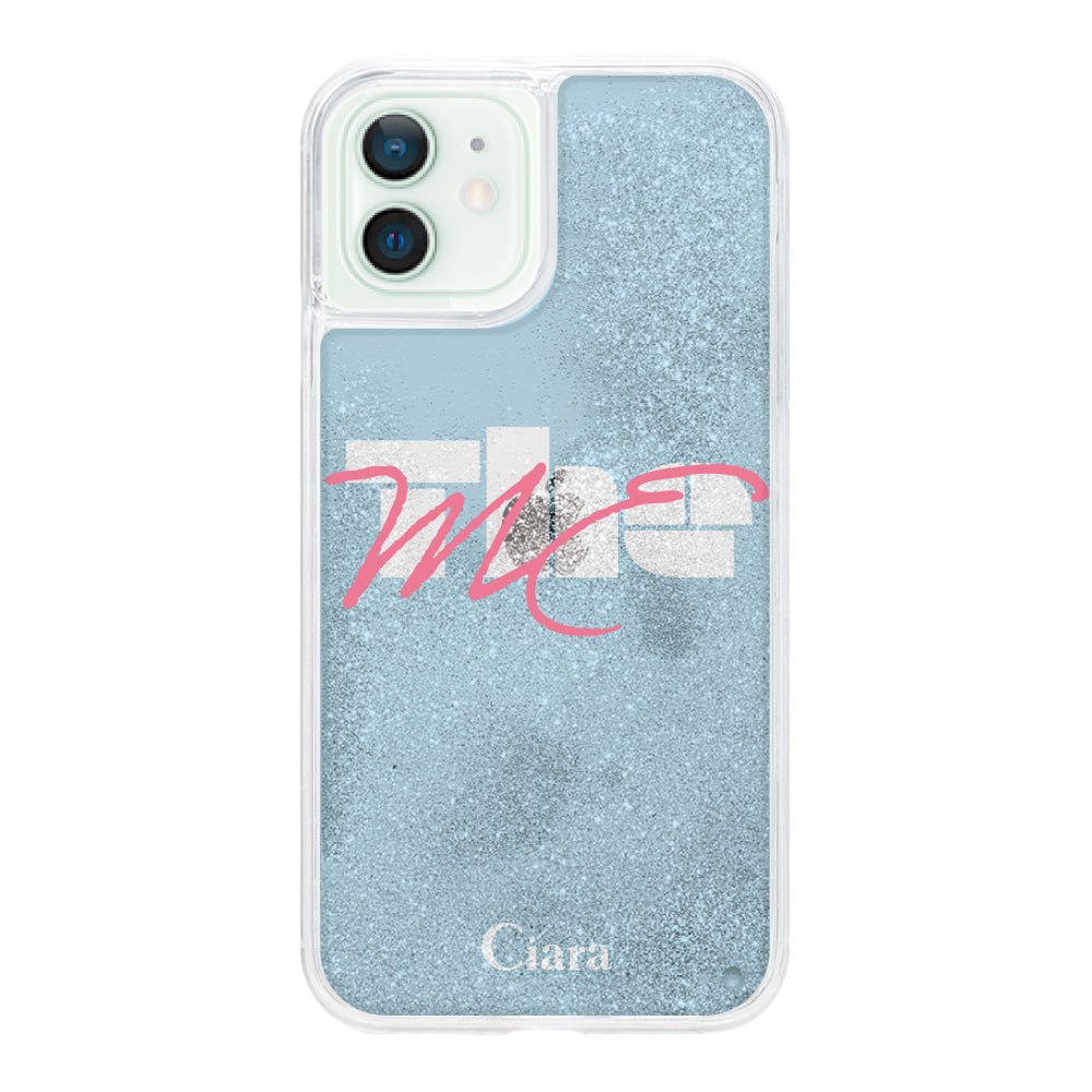 iPhone12mini グリッター オイルクリアケース テーマ ブルー