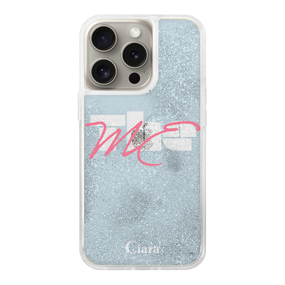 iPhone15Pro グリッター オイルクリアケース テーマ ブルー