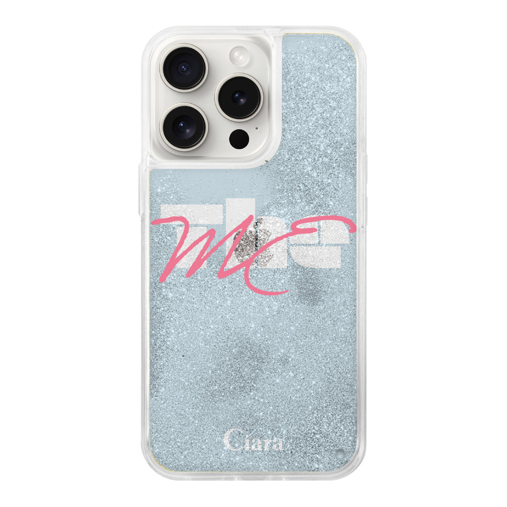 iPhone15ProMax グリッター オイルクリアケース テーマ ブルー