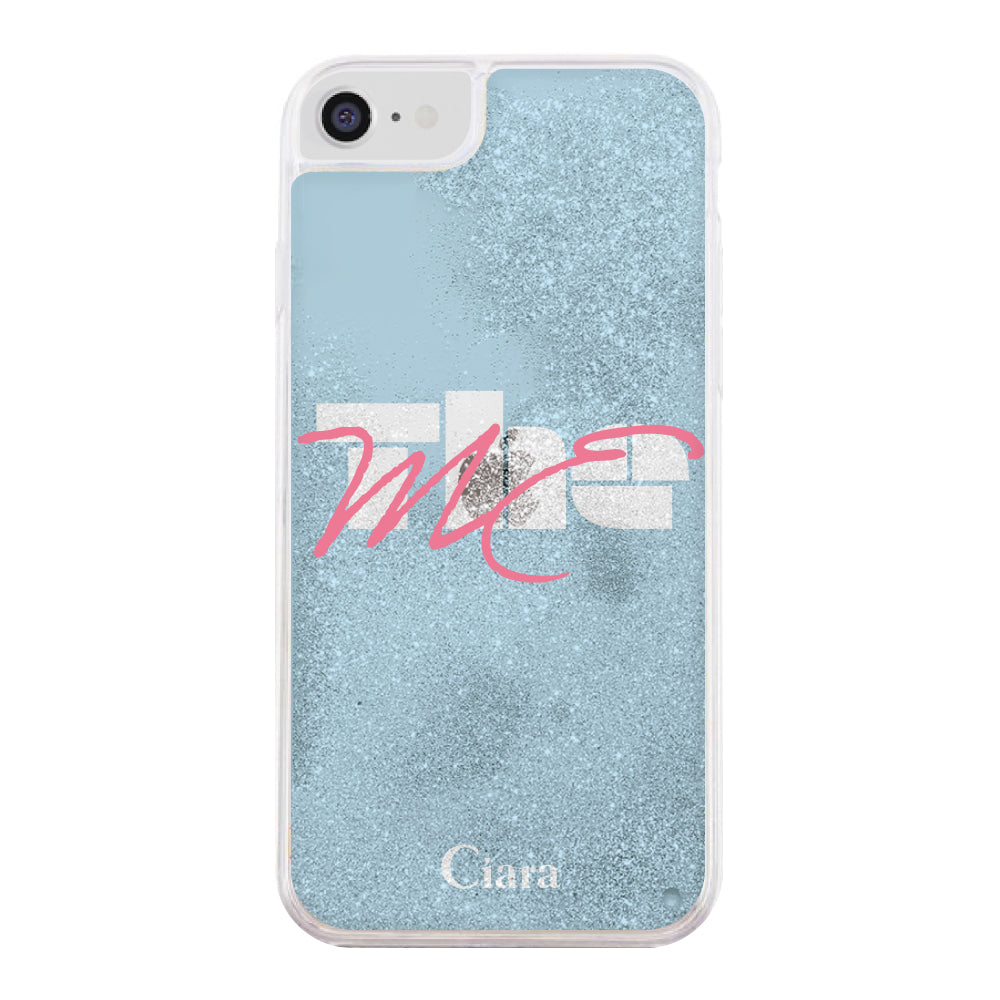 iPhone6/7/8/SE2/SE3 グリッター オイルクリアケース テーマ ブルー
