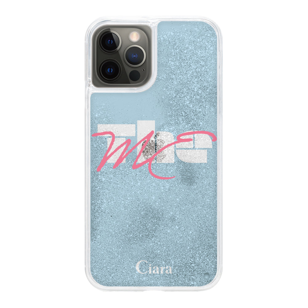 iPhoneX/XS グリッター オイルクリアケース テーマ ブルー