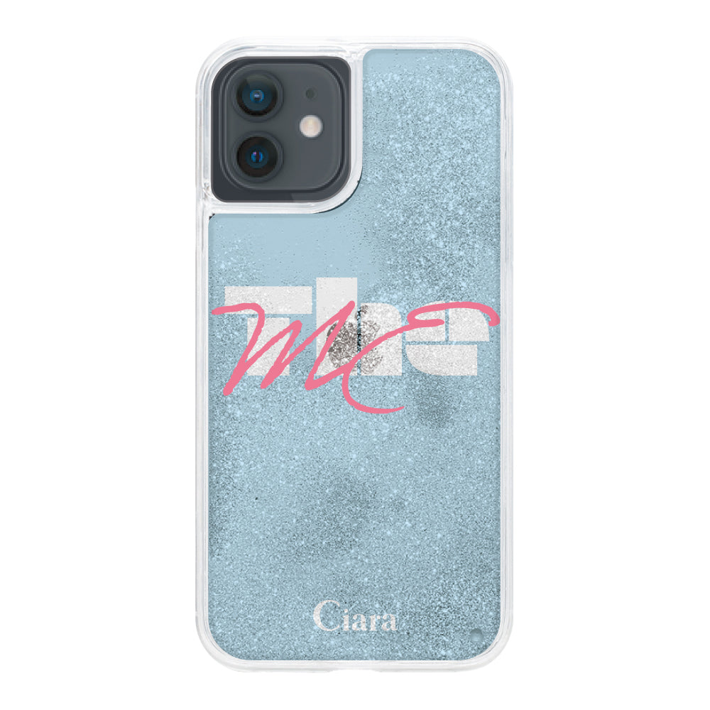 iPhoneXR グリッター オイルクリアケース テーマ ブルー