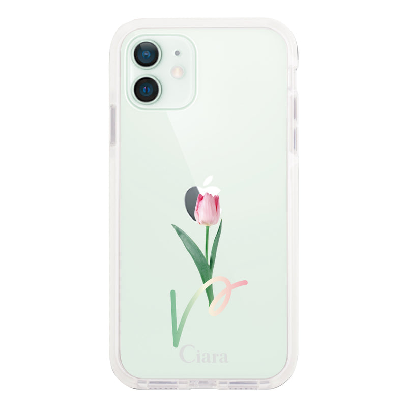 iPhoneケース クッションバンパー 耐衝撃クリアケース チューリップ