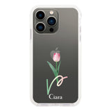 iPhone13Pro クッションバンパー 耐衝撃クリアケース チューリップ ピンク