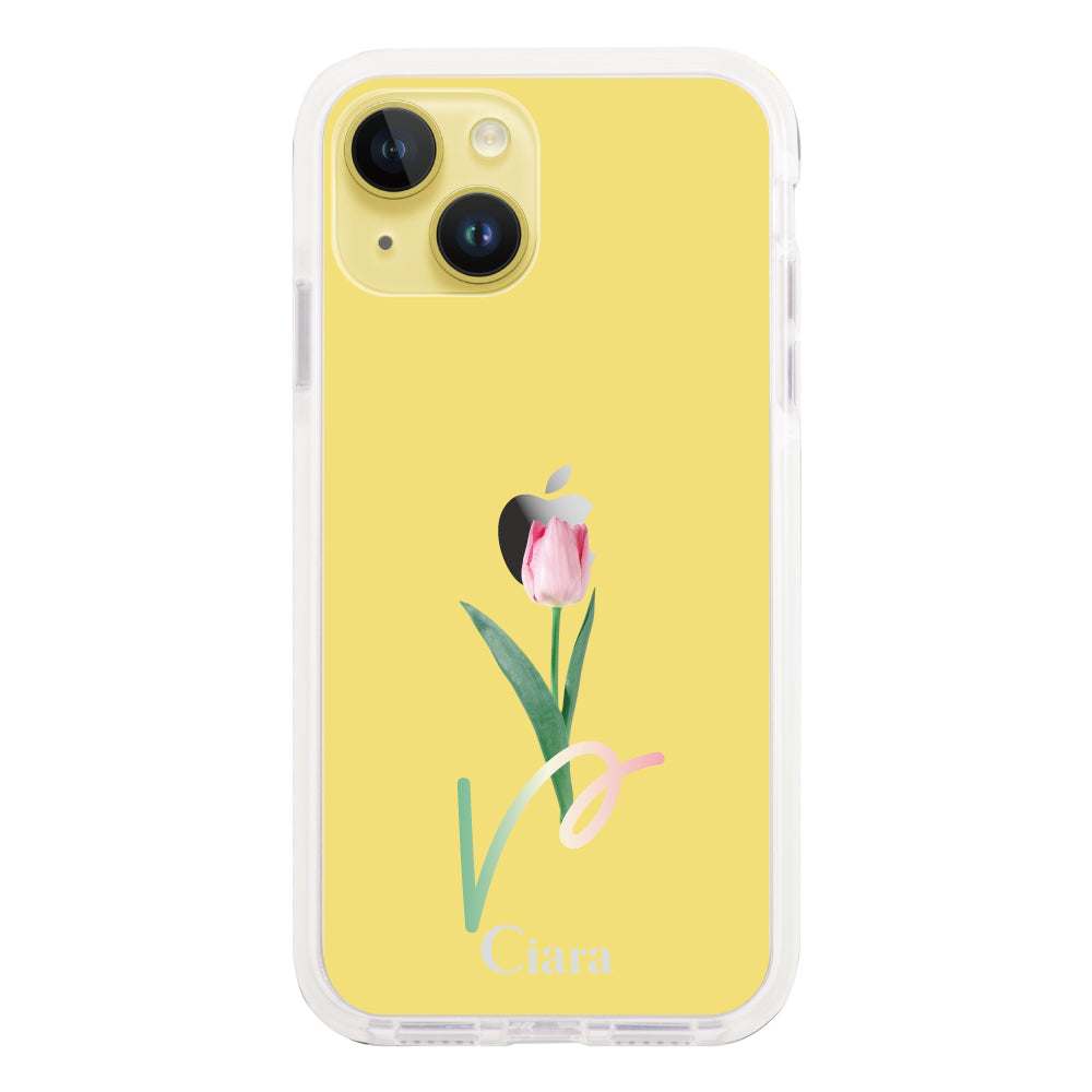 iPhone14Plus クッションバンパー 耐衝撃クリアケース チューリップ ピンク