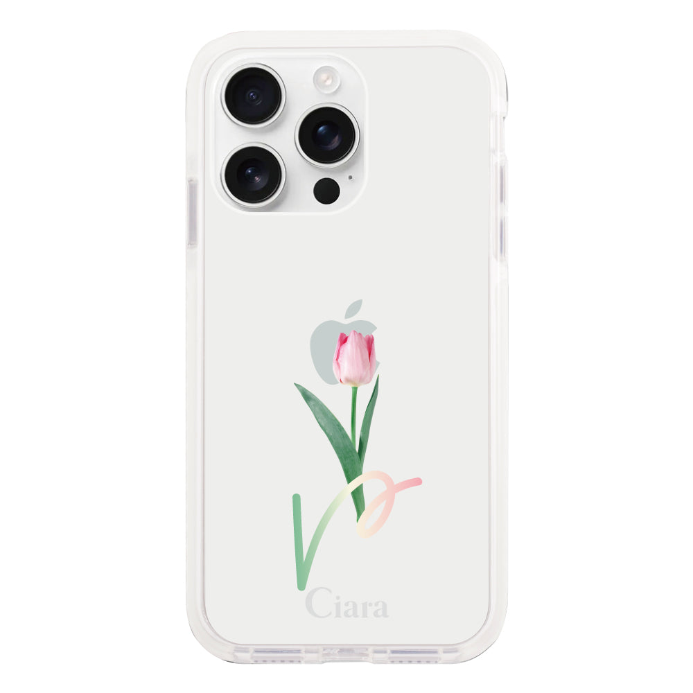 iPhone16ProMax クッションバンパー 耐衝撃クリアケース チューリップ ピンク