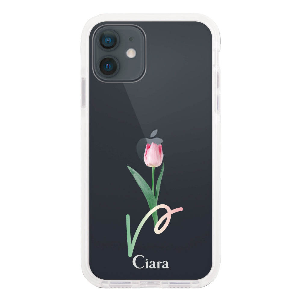 iPhoneXR クッションバンパー 耐衝撃クリアケース チューリップ ピンク