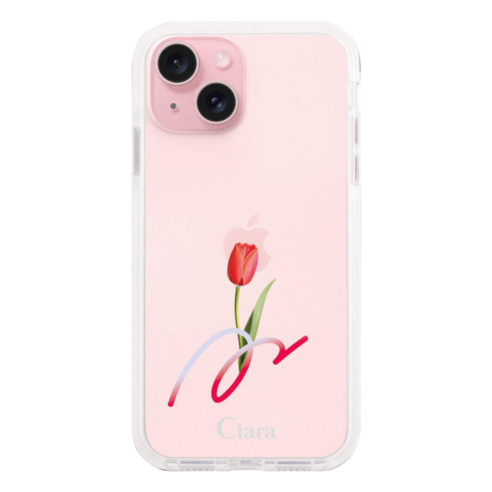 iPhone15 クッションバンパー 耐衝撃クリアケース チューリップ レッド