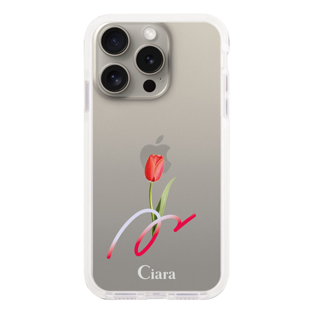 iPhone15Pro クッションバンパー 耐衝撃クリアケース チューリップ レッド