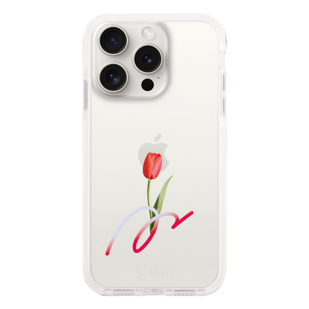 iPhone15ProMax クッションバンパー 耐衝撃クリアケース チューリップ レッド