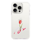 iPhone15ProMax クッションバンパー 耐衝撃クリアケース チューリップ レッド