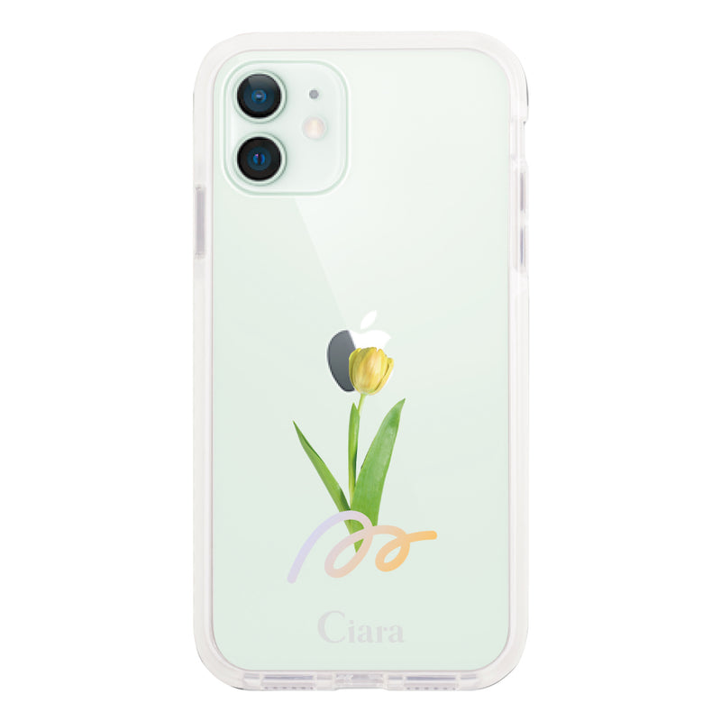 iPhoneケース クッションバンパー 耐衝撃クリアケース チューリップ