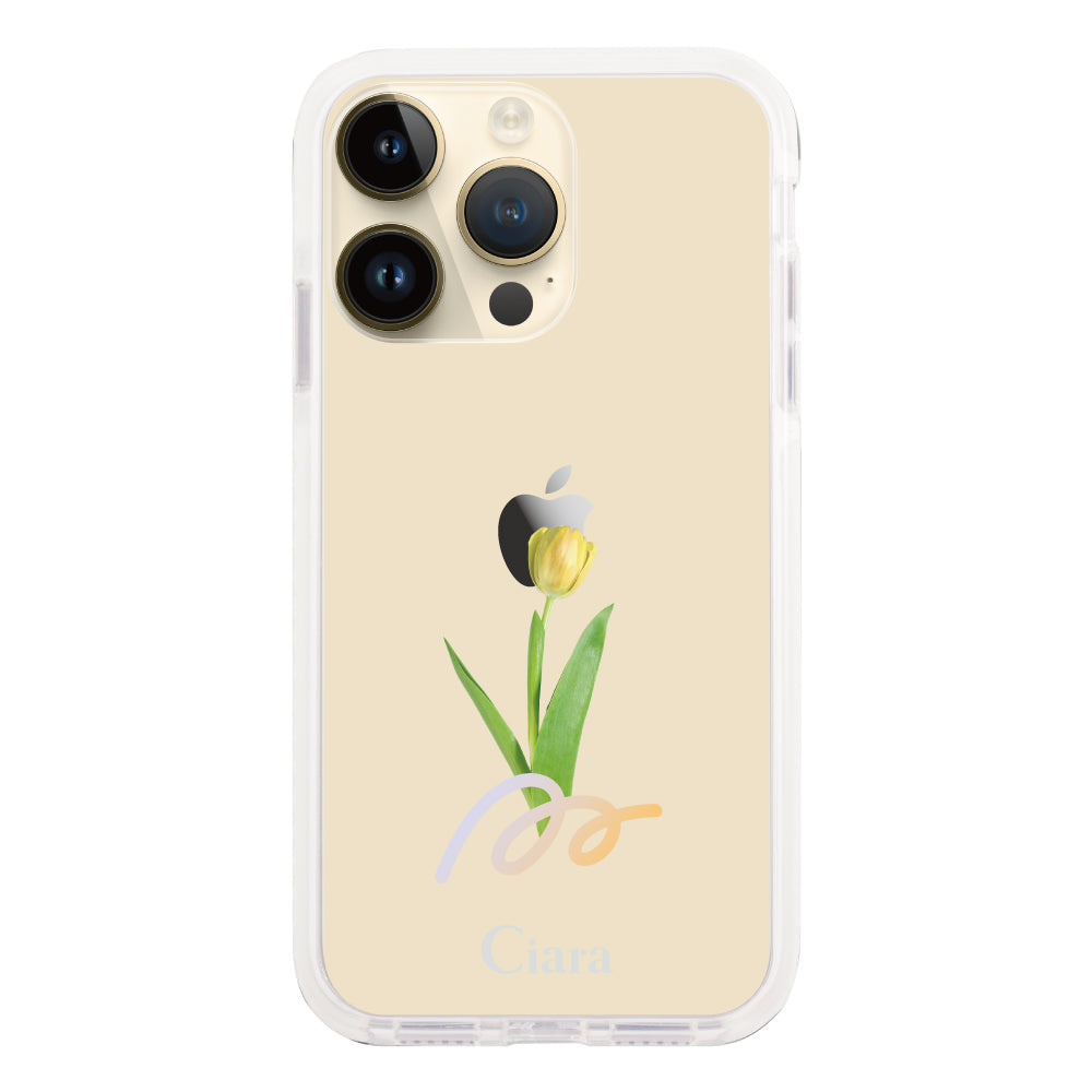 iPhone14Pro クッションバンパー 耐衝撃クリアケース チューリップ イエロー