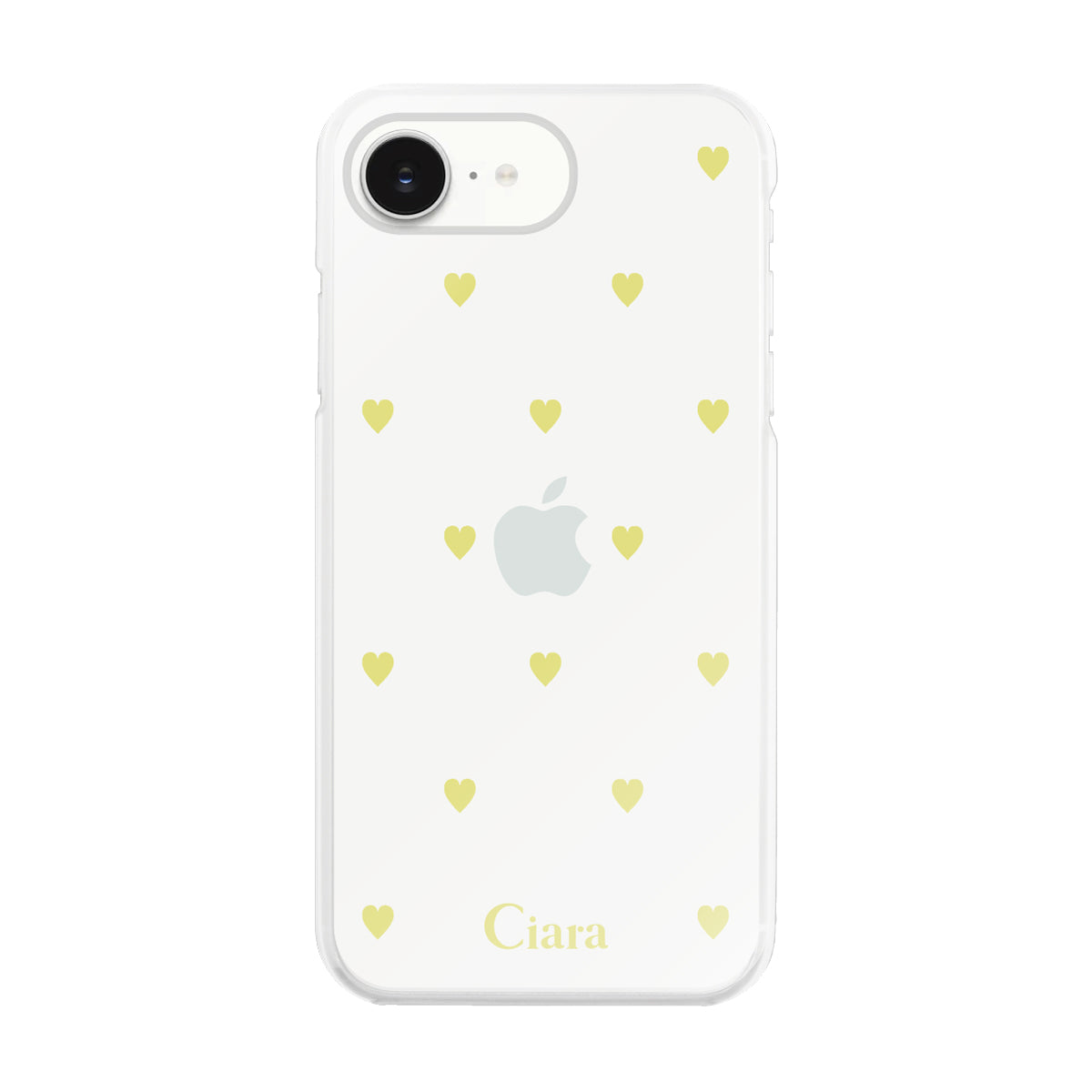 iPhone16e ハイブリッド クリアケース カラーハート イエロー