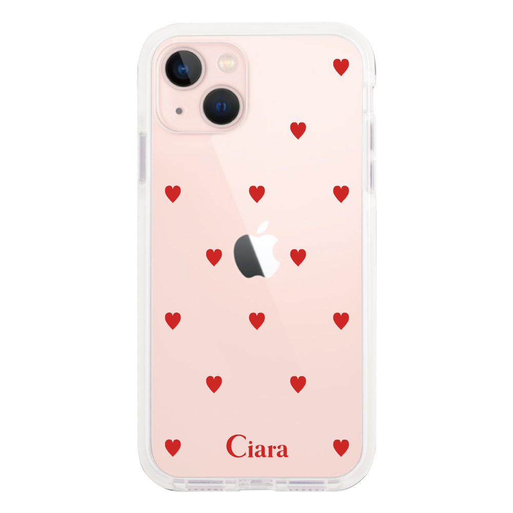 iPhone13 クッションバンパー 耐衝撃クリアケース カラーハート レッド