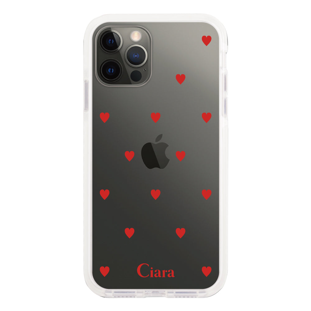 iPhoneX/XS クッションバンパー 耐衝撃クリアケース カラーハート レッド