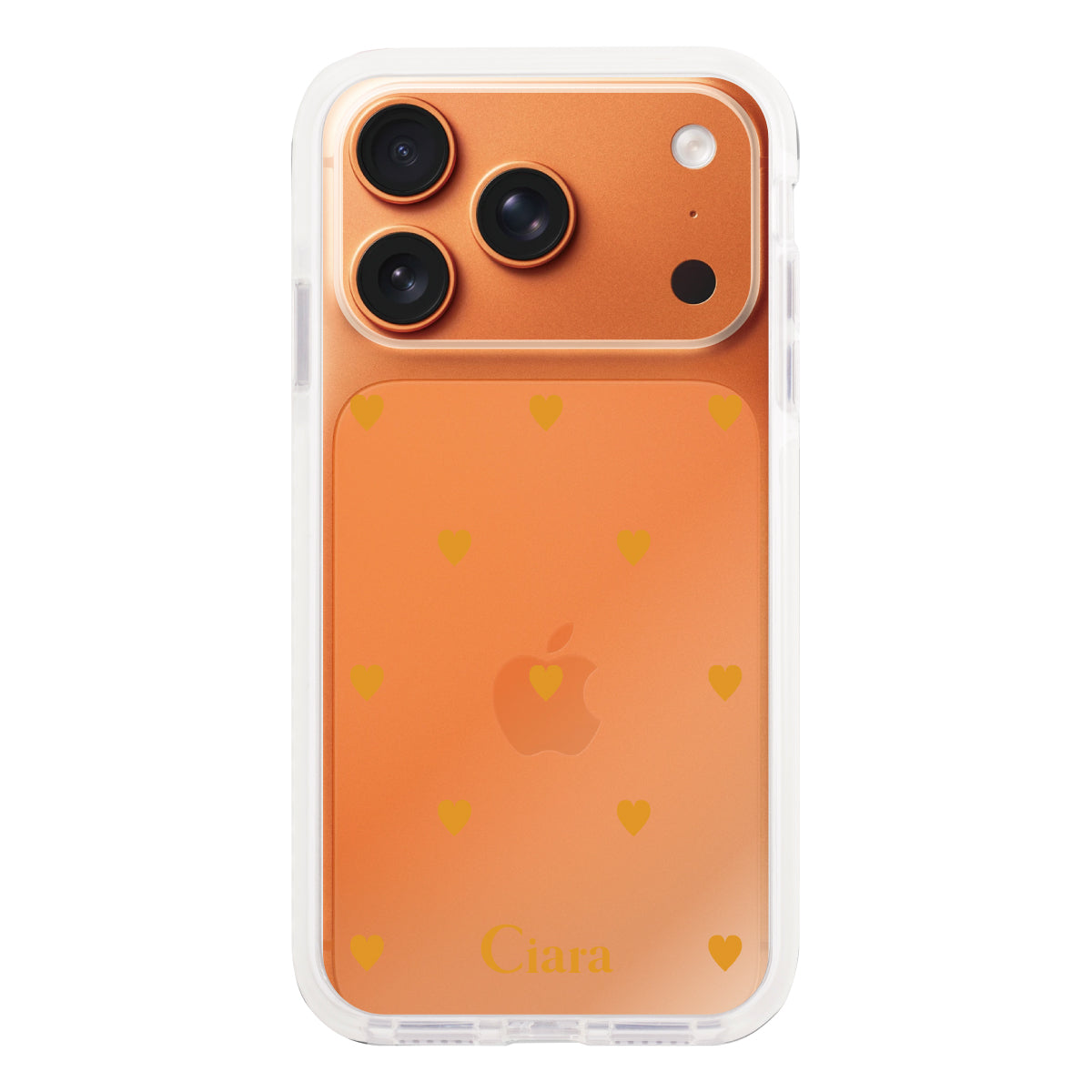 iPhone17ProMax クッションバンパー 耐衝撃クリアケース カラーハート オレンジ