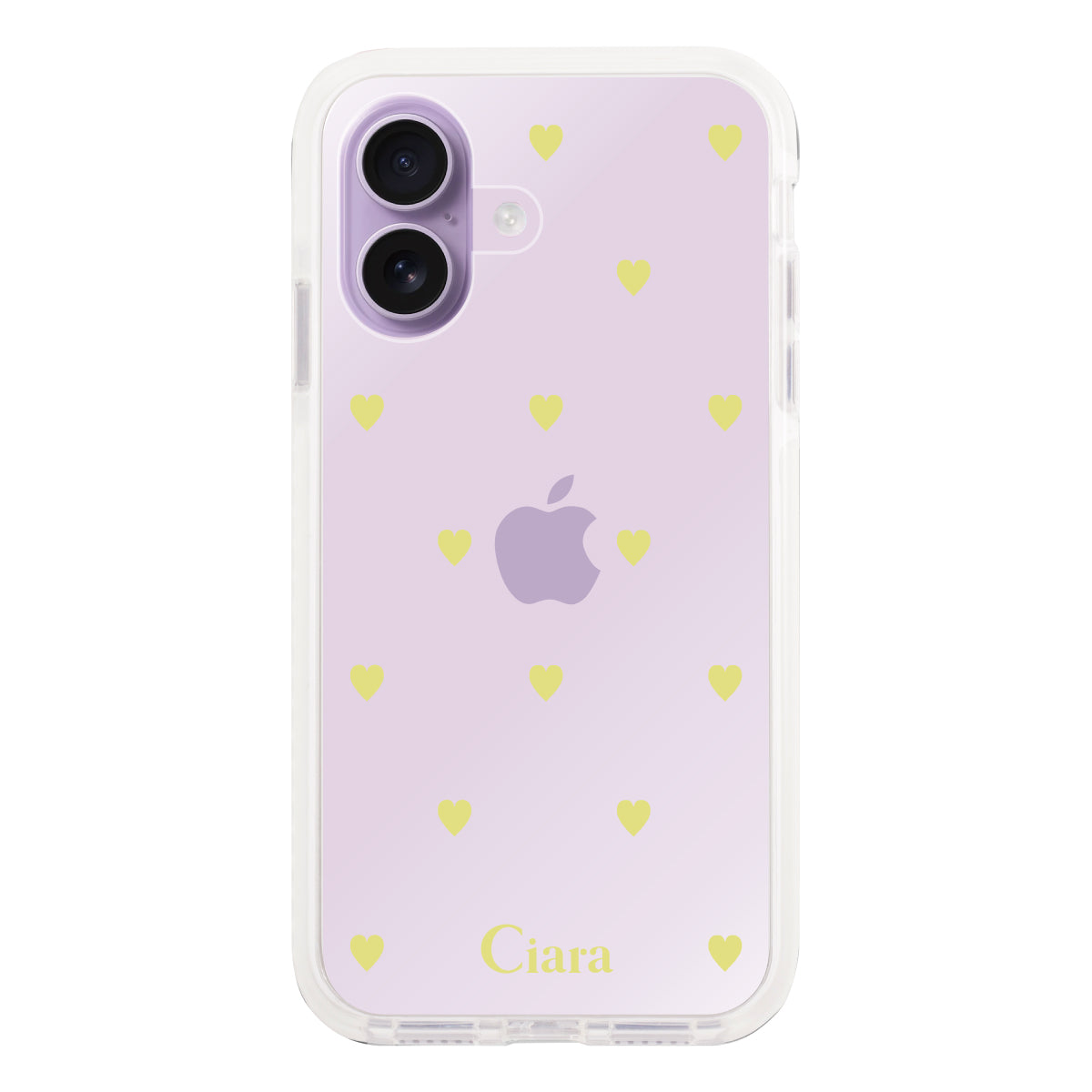 iPhone17 クッションバンパー 耐衝撃クリアケース カラーハート イエロー