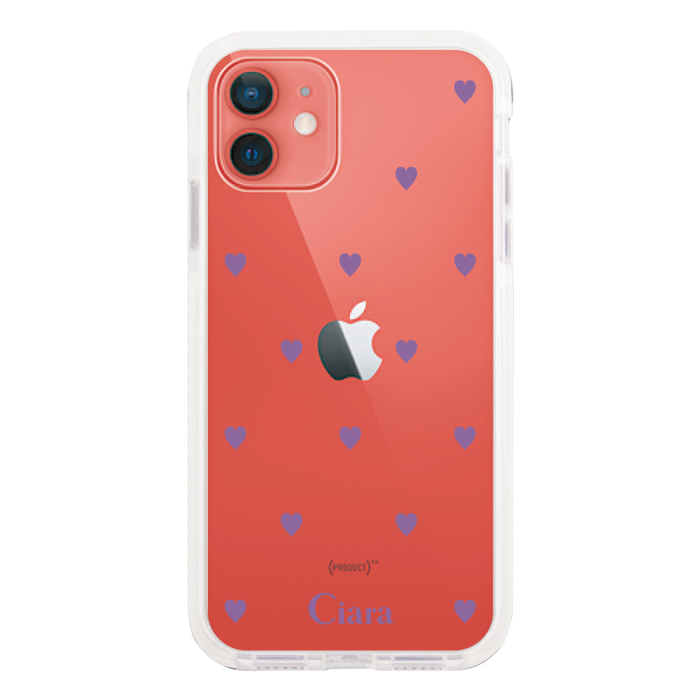 iPhone11 クッションバンパー 耐衝撃クリアケース カラーハート パープル
