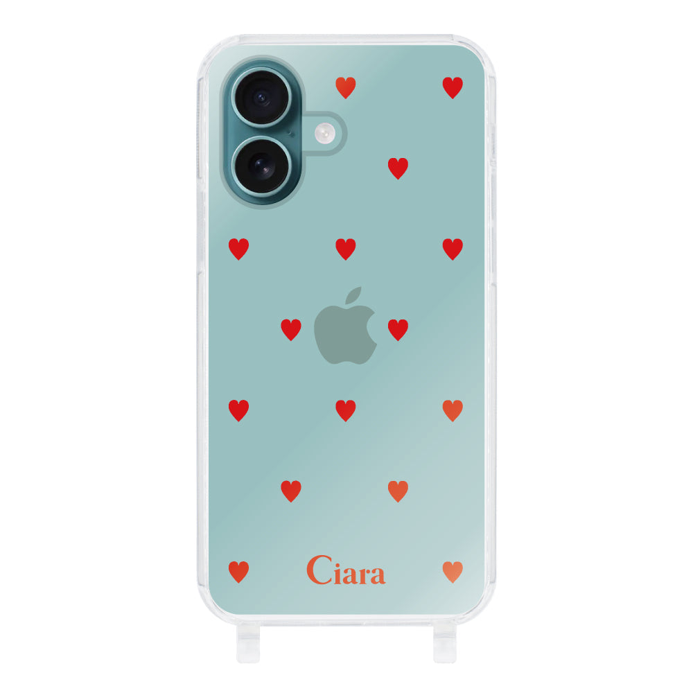 iPhoneAir ストラップクリアケース カラーハート レッド