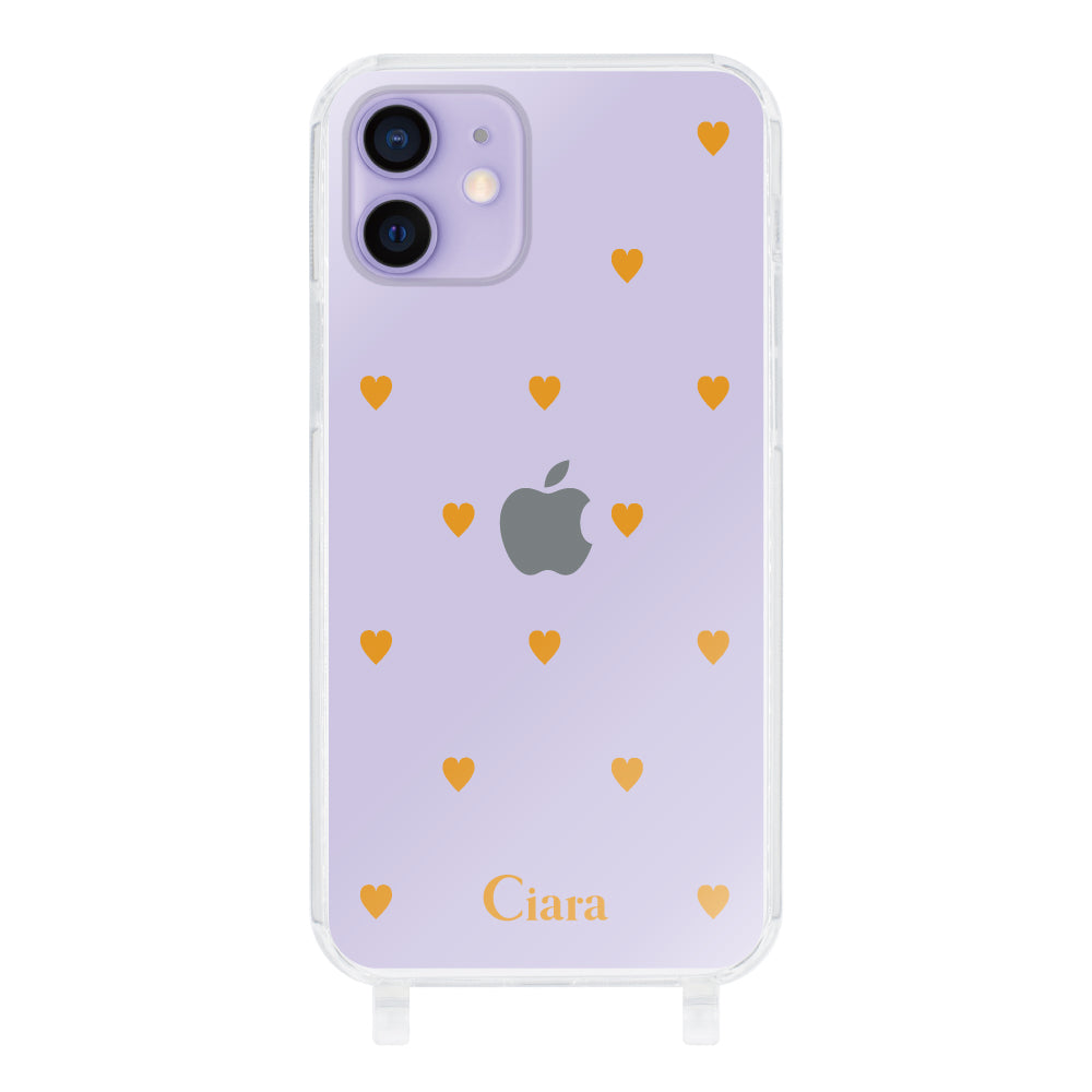 iPhone12/12Proケース ストラップクリアケース カラーハート オレンジ