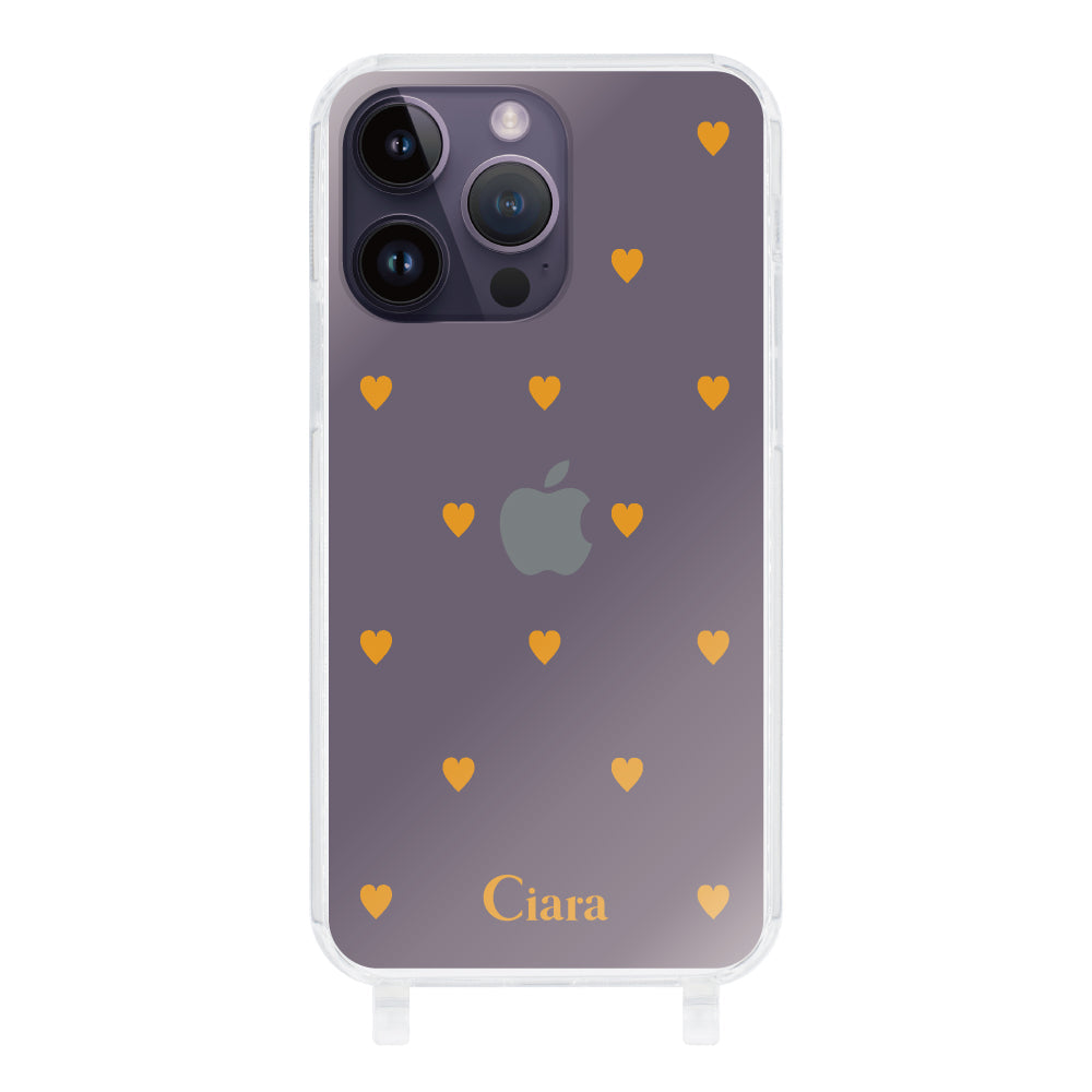 iPhone14ProMaxケース ストラップクリアケース カラーハート オレンジ