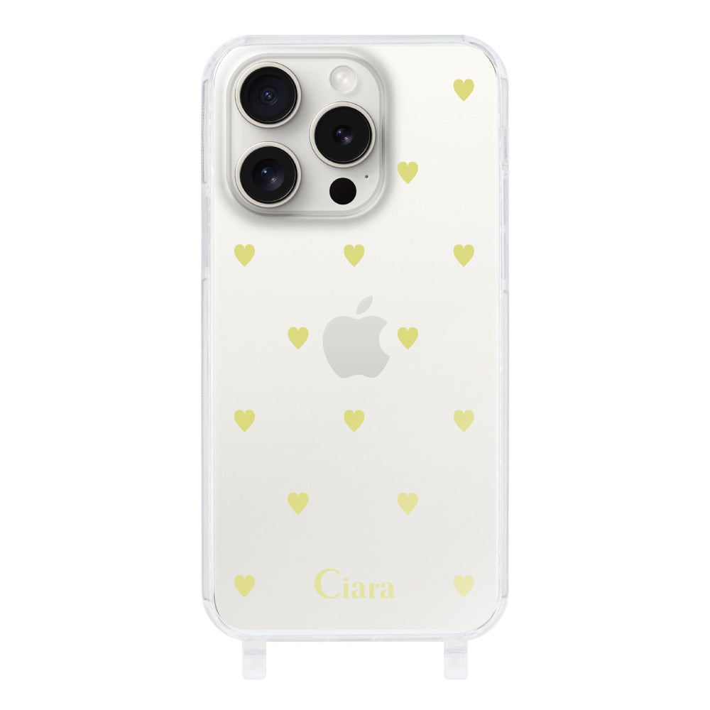 iPhone15ProMaxケース ストラップクリアケース カラーハート イエロー