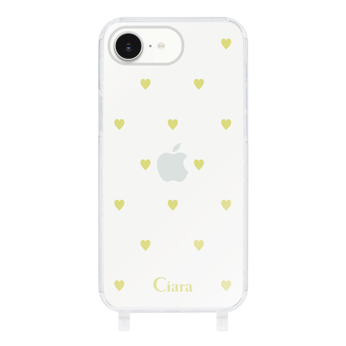 iPhone16eケース ストラップクリアケース カラーハート イエロー