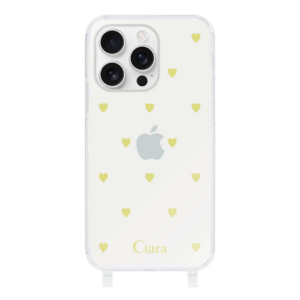 iPhone17ProMax ストラップクリアケース カラーハート イエロー