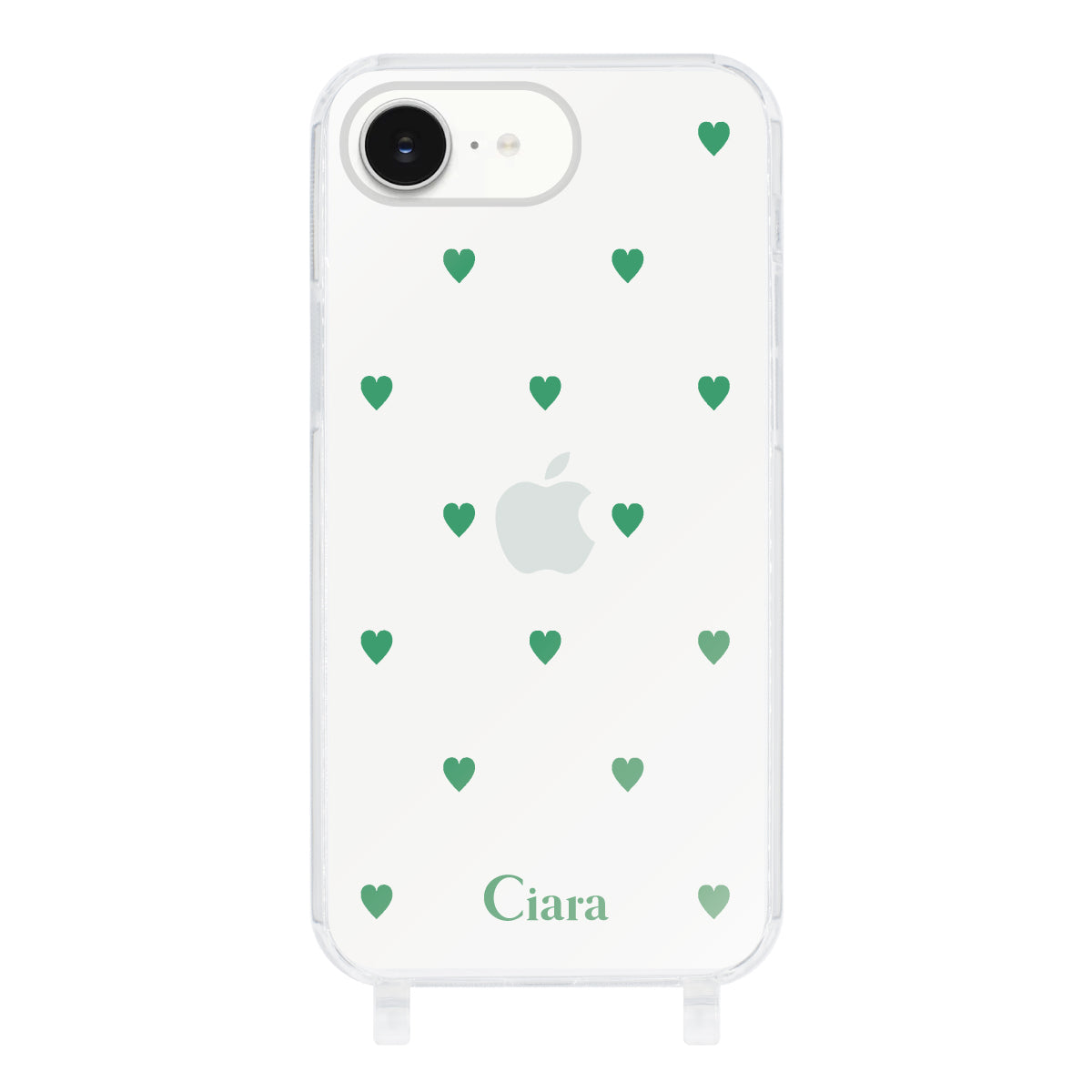 iPhone16eケース ストラップクリアケース カラーハート グリーン