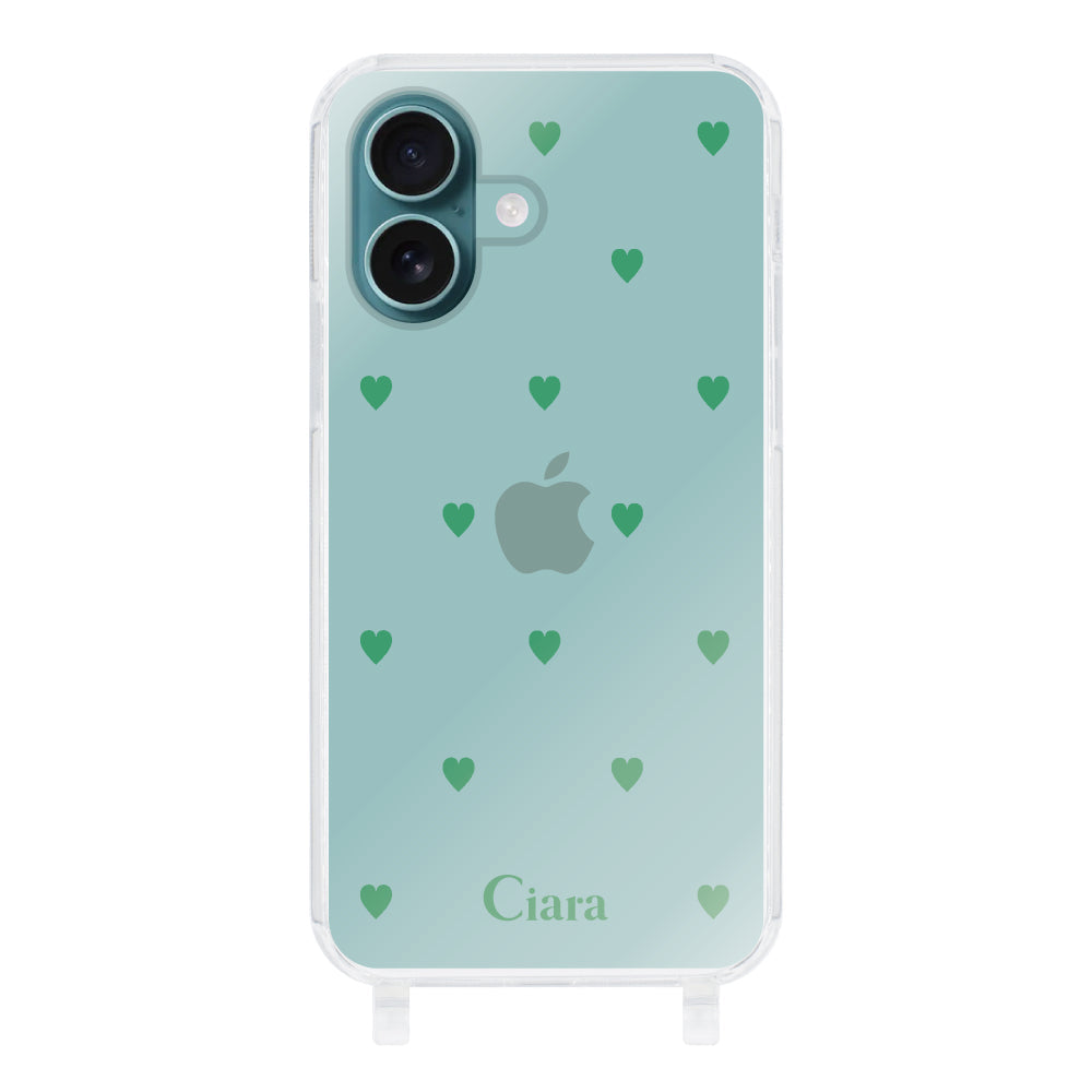 iPhoneAir ストラップクリアケース カラーハート グリーン