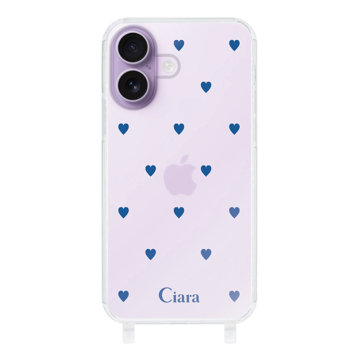iPhone17 ストラップクリアケース カラーハート ブルー