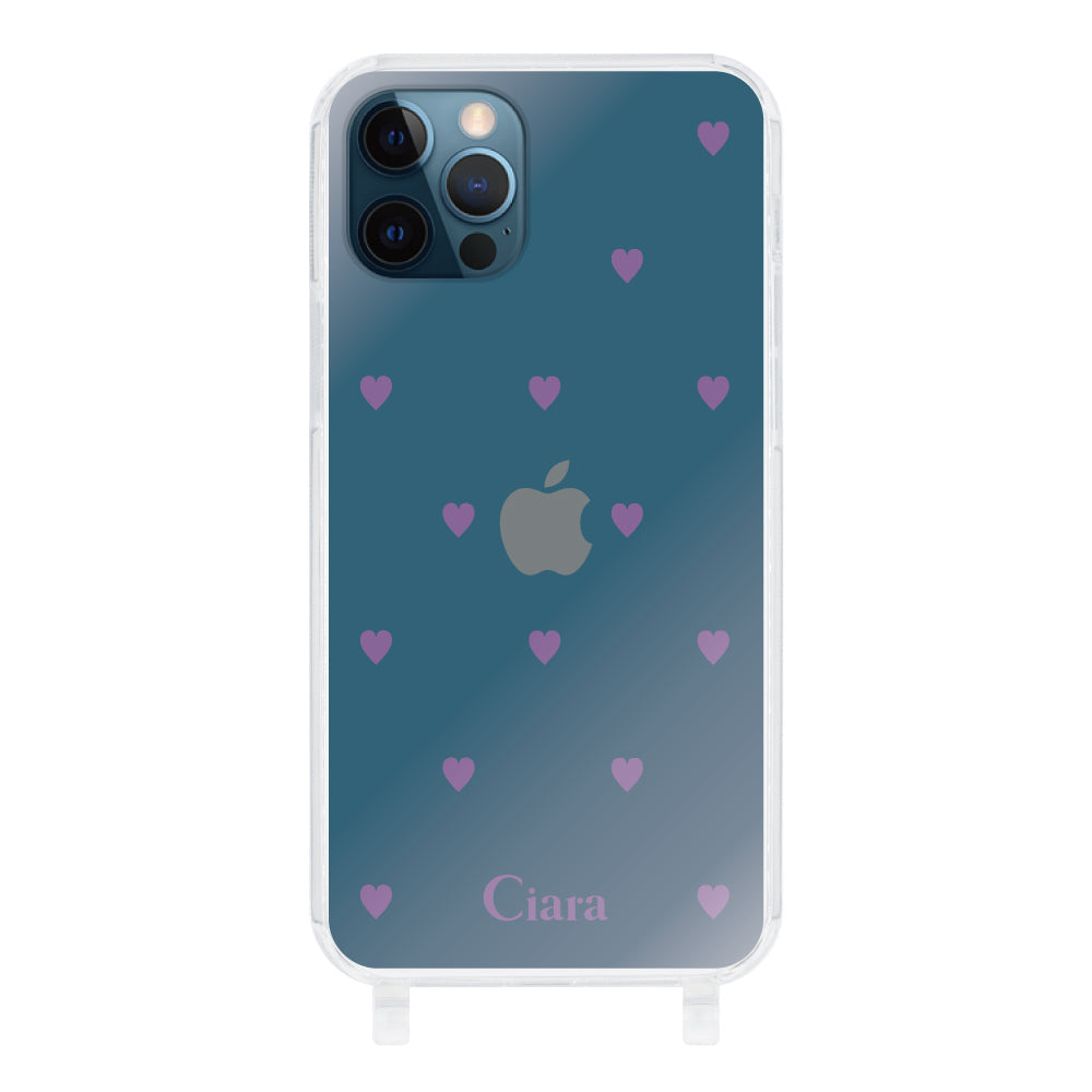 iPhone12ProMaxケース ストラップクリアケース カラーハート パープル