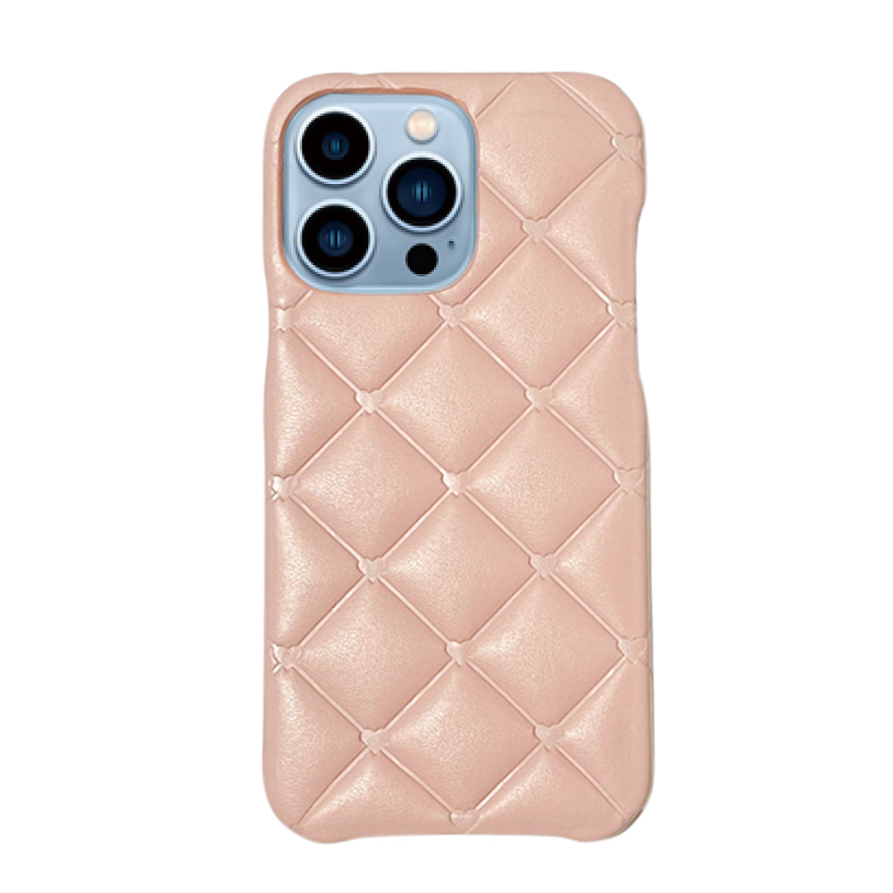 iPhone13ProMaxケース キルティングミニハートPUレザー プティ ピンク