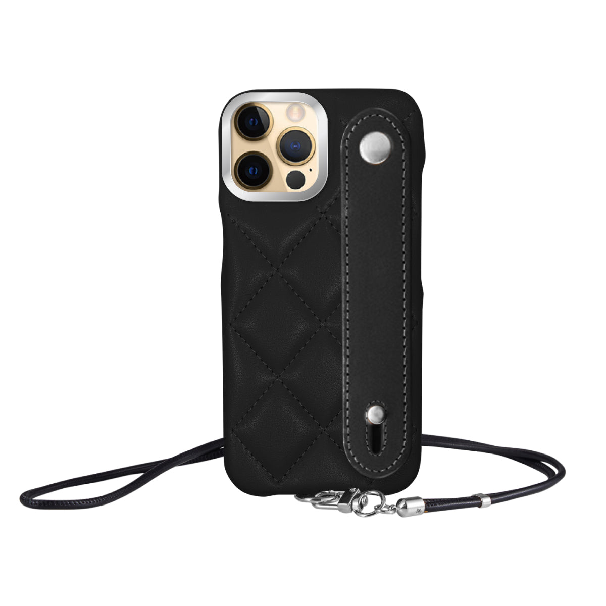 iPhone11Pro バンドキルティングPUレザーストラップ プティ ブラック/シルバー