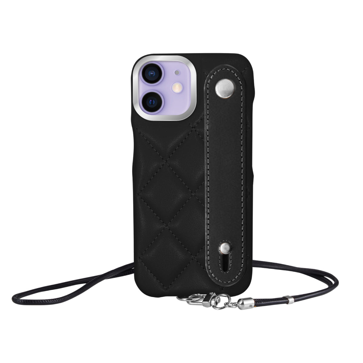 iPhone12/12Pro バンドキルティングPUレザーストラップ プティ ブラック/シルバー