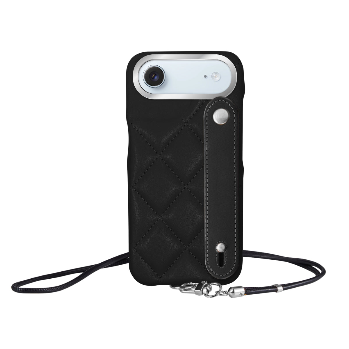 iPhoneAir バンドキルティングPUレザーストラップ プティ ブラック/シルバー