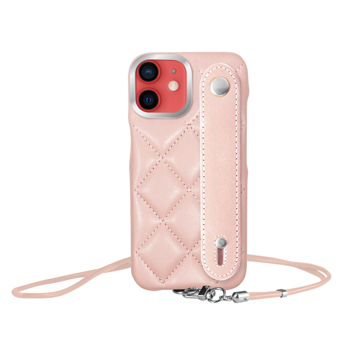 iPhone11 バンドキルティングPUレザーストラップ プティ ピンク/シルバー