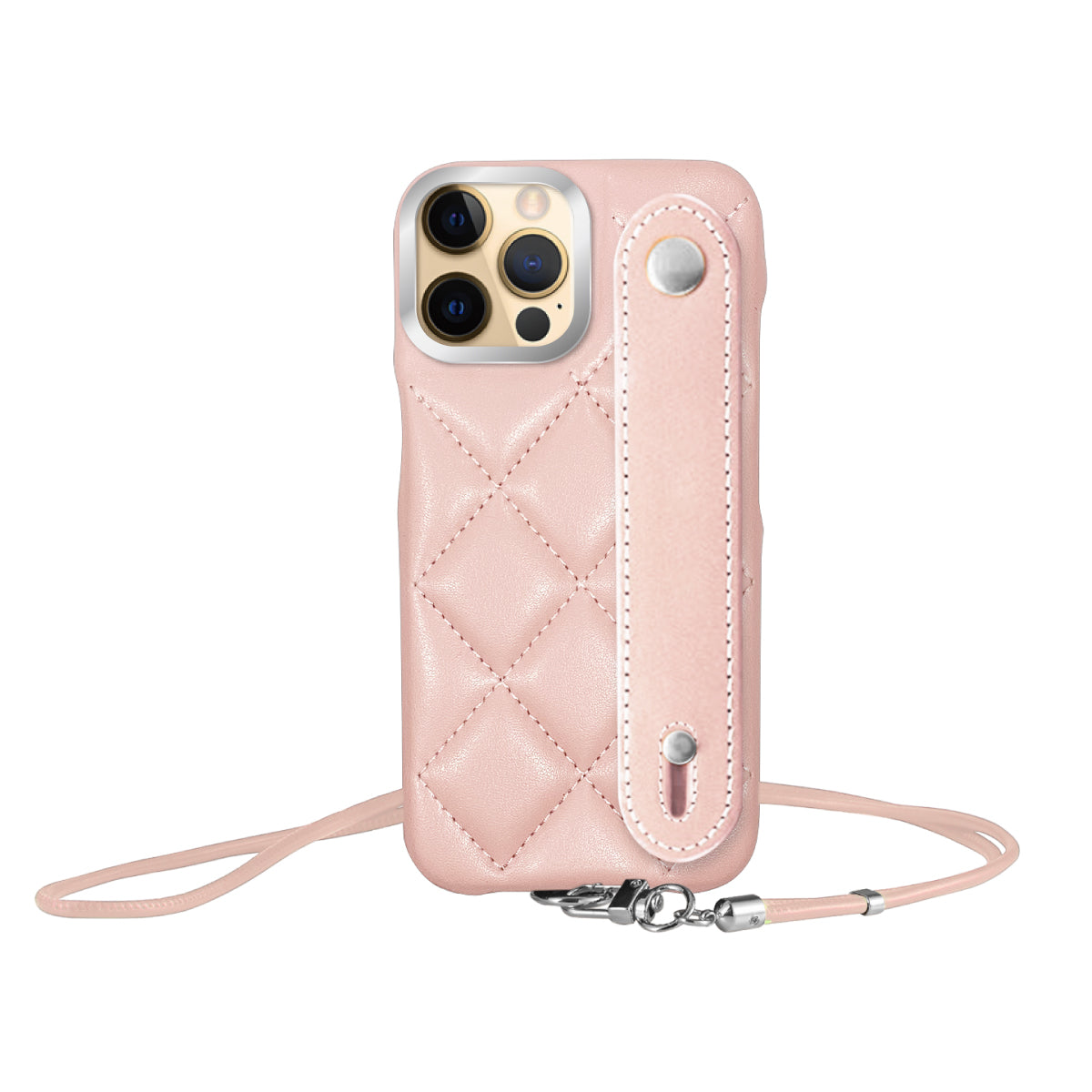 iPhone11Pro バンドキルティングPUレザーストラップ プティ ピンク/シルバー