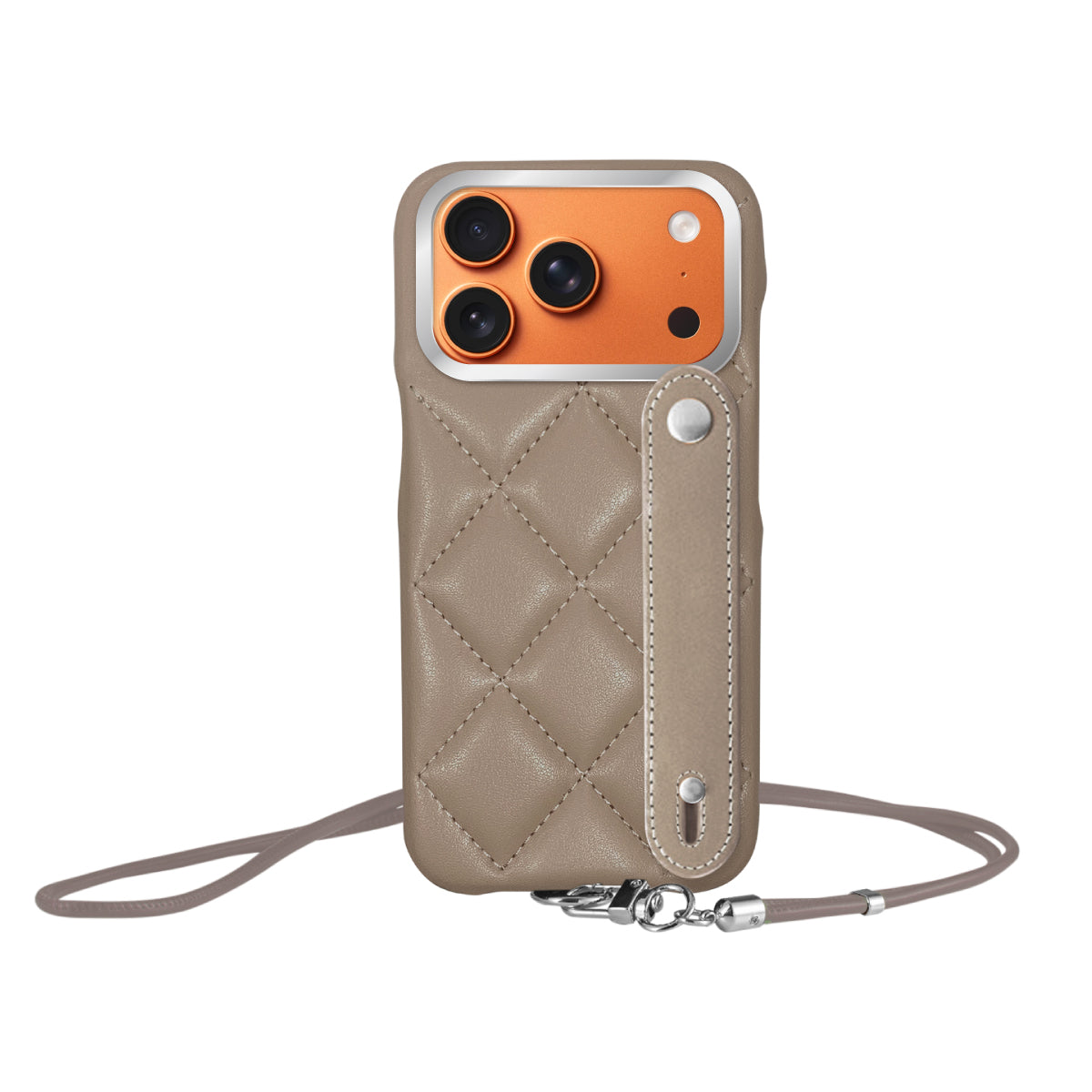 iPhone17ProMax バンドキルティングPUレザーストラップ プティ ベージュ/シルバー
