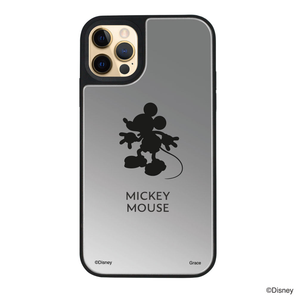 iPhone11Proケース ミラーバンパー ミラー付きケース シルエットミッキーマウス シルバー