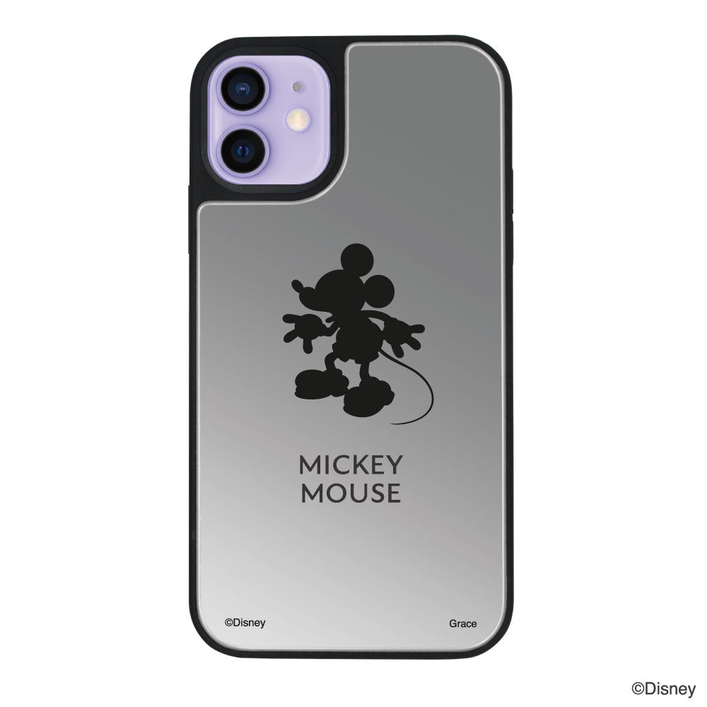 iPhone12/12Proケース ミラーバンパー ミラー付きケース シルエットミッキーマウス シルバー