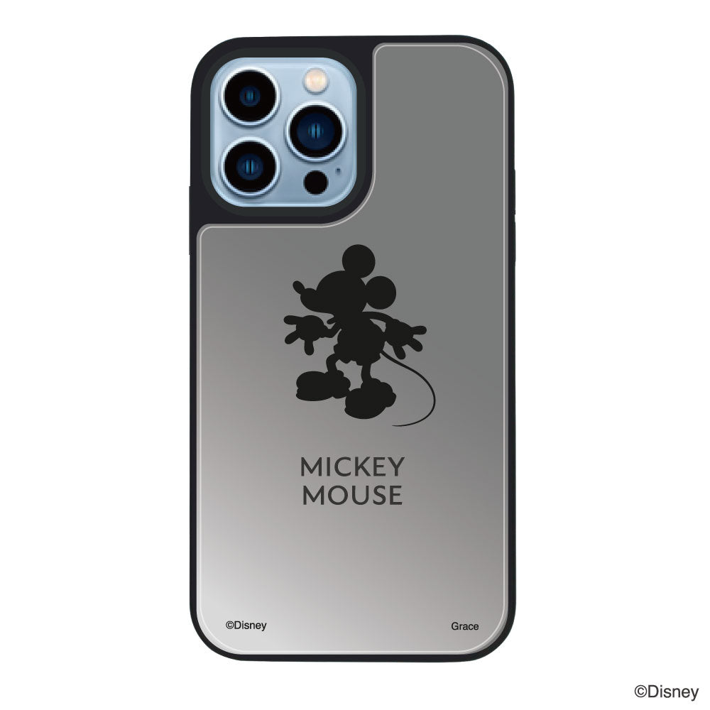 iPhone13ProMaxケース ミラーバンパー ミラー付きケース シルエットミッキーマウス シルバー