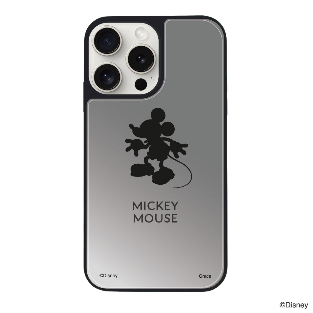 iPhone15ProMaxケース ミラーバンパー ミラー付きケース シルエットミッキーマウス シルバー