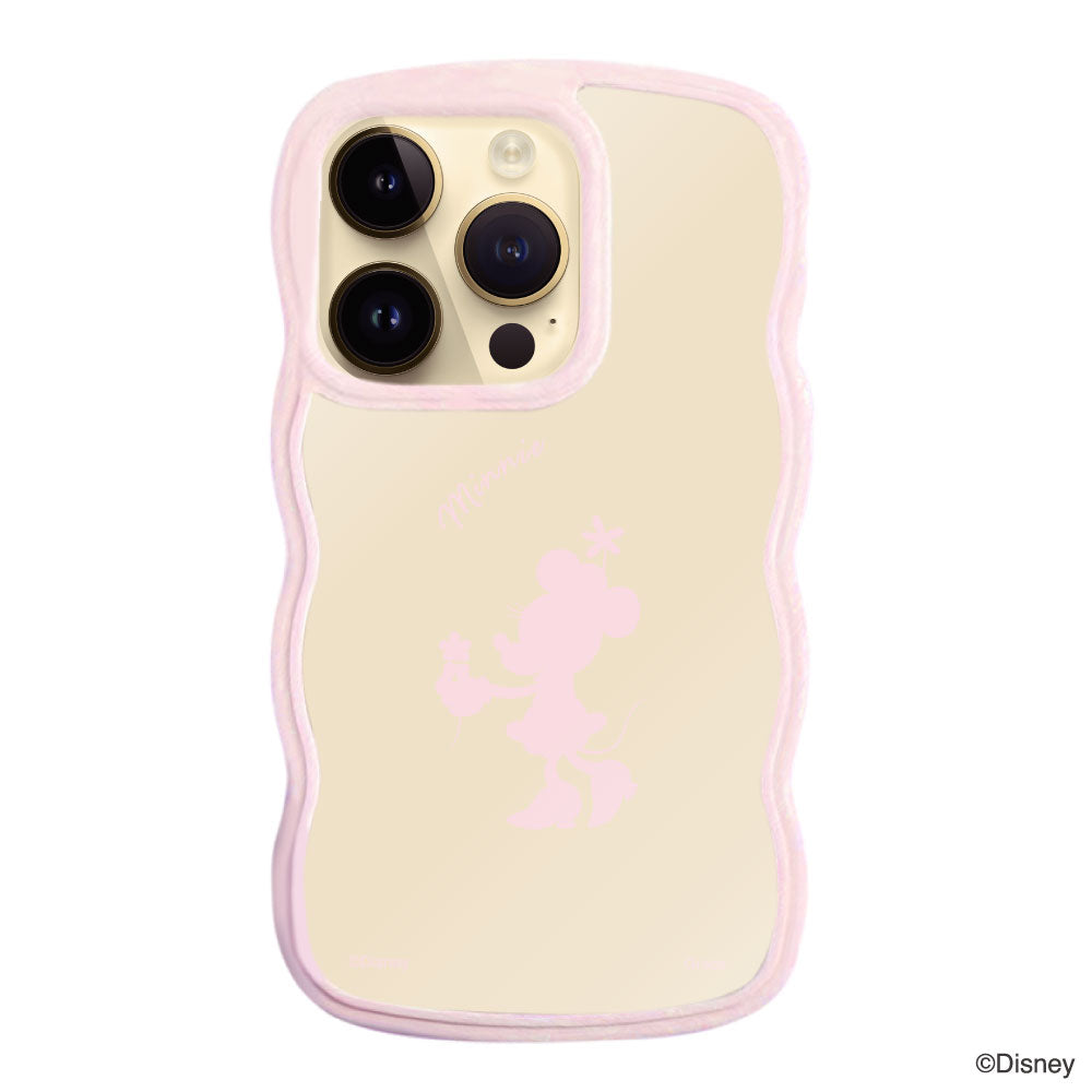 iPhone14Proケース ウェーブフレーム クリアケース シルエットミニーマウス ピンク