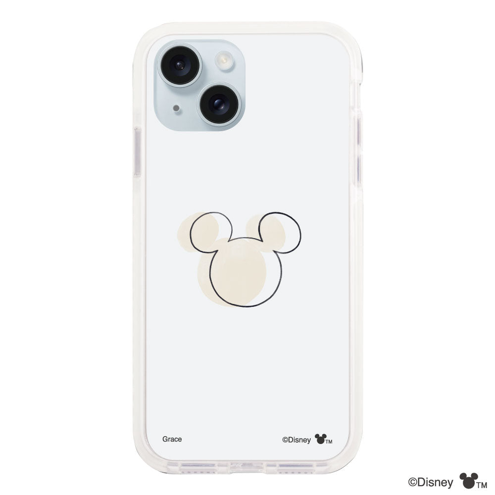 iPhone15Plus/14Plus クッションバンパー 耐衝撃クリアケース ラインミッキーマウス クリア