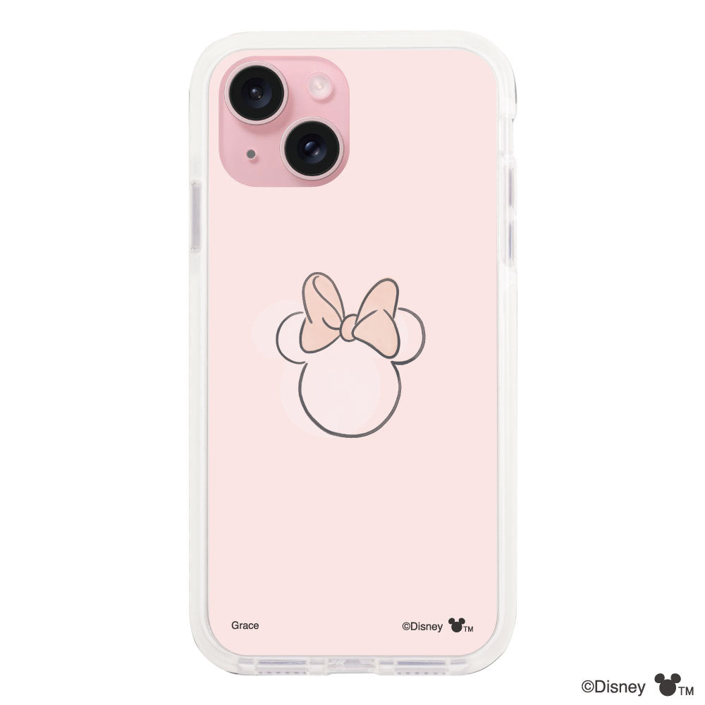 iPhone15 クッションバンパー 耐衝撃クリアケース ラインミニーマウス クリア