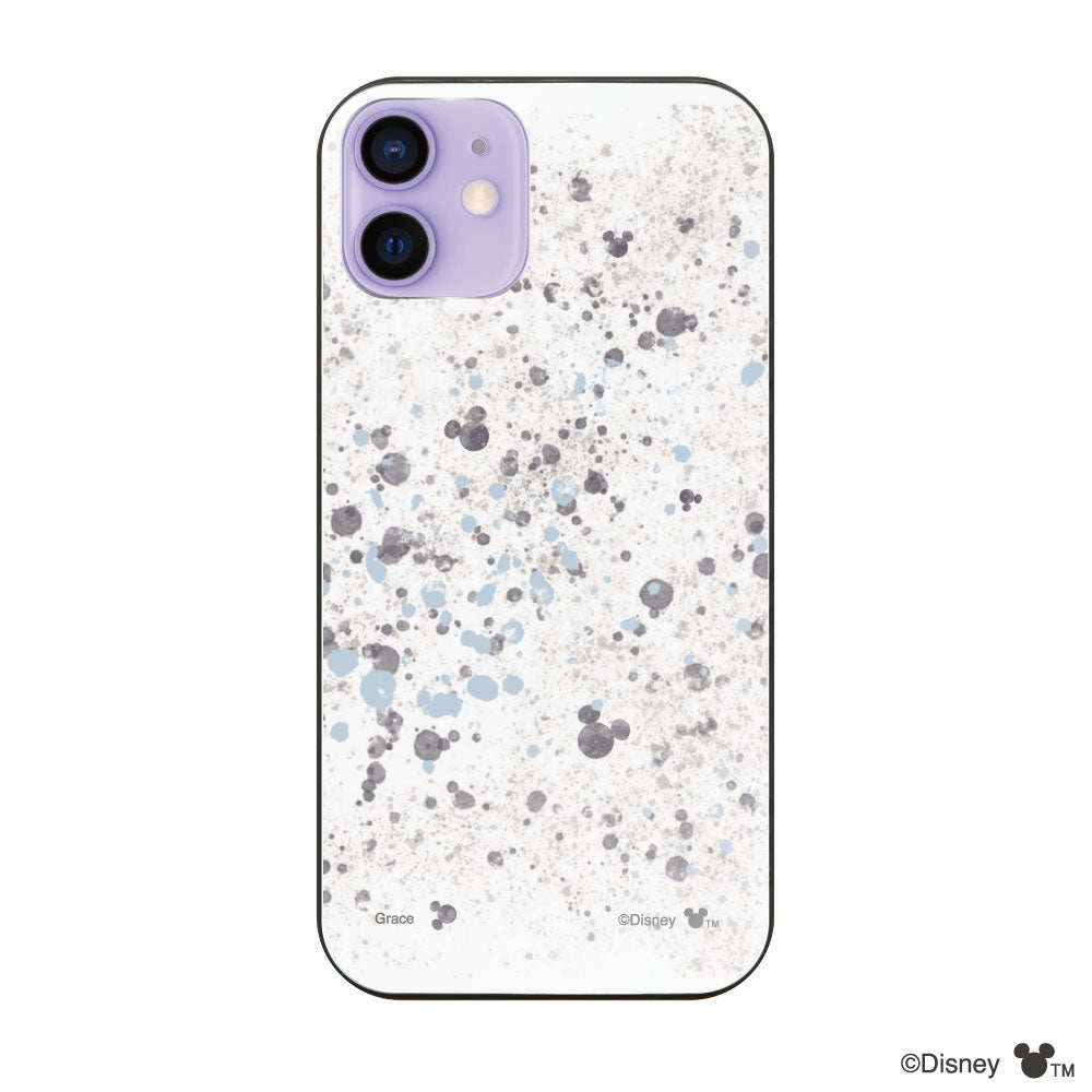 iPhone12/12Proケース ガラス 強化ガラスケース インクドット柄ミッキーマウス グレー